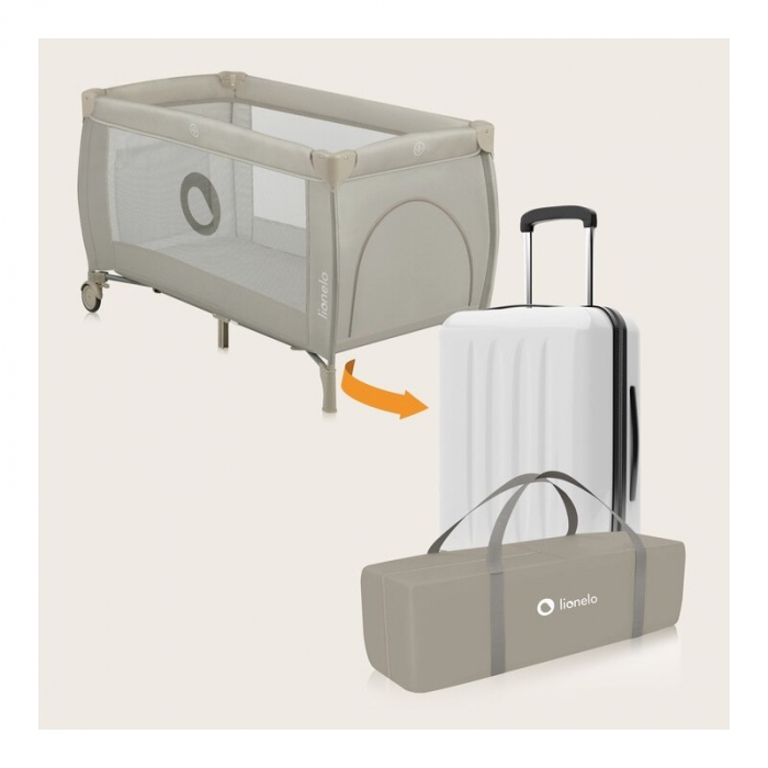 Patut pliant, Lionelo, Stefi Plus, Cu doua nivele, Cu intrare laterala cu fermoar, 2 roti, 120 x 60 cm, Conform cu standardul european de securitate EN 716, Bej [16]