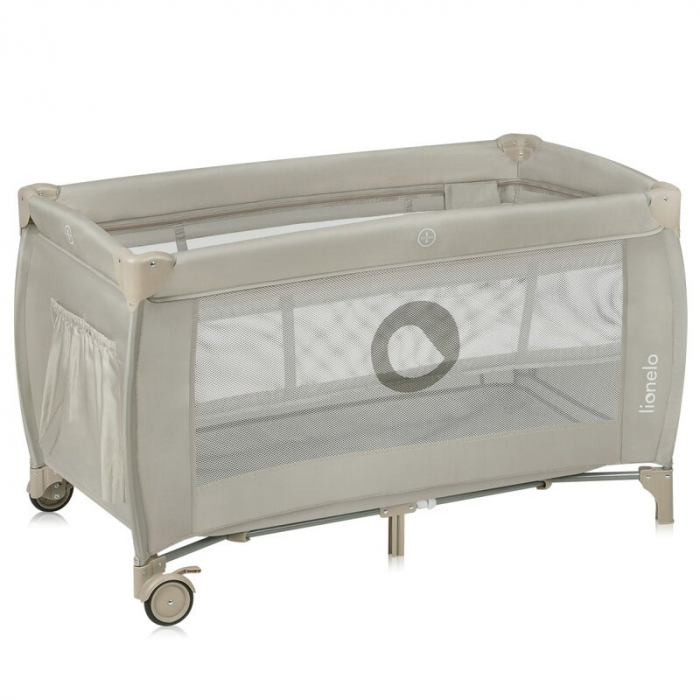 Patut pliant, Lionelo, Stefi Plus, Cu doua nivele, Cu intrare laterala cu fermoar, 2 roti, 120 x 60 cm, Conform cu standardul european de securitate EN 716, Bej [9]