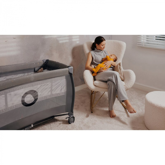 Patut pliant, Lionelo, Stefi Plus, Cu doua nivele, Cu intrare laterala cu fermoar, 2 roti, 120 x 60 cm, Conform cu standardul european de securitate EN 716, Bej [23]