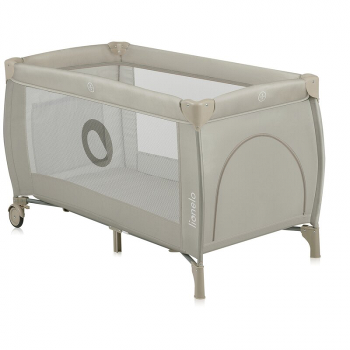 Patut pliant, Lionelo, Stefi Plus, Cu doua nivele, Cu intrare laterala cu fermoar, 2 roti, 120 x 60 cm, Conform cu standardul european de securitate EN 716, Bej [7]