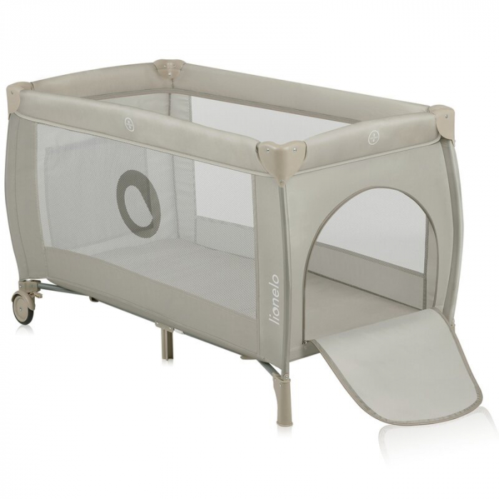 Patut pliant, Lionelo, Stefi Plus, Cu doua nivele, Cu intrare laterala cu fermoar, 2 roti, 120 x 60 cm, Conform cu standardul european de securitate EN 716, Bej [1]