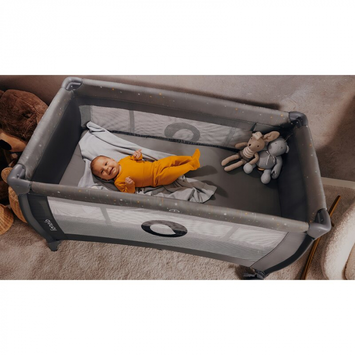 Patut pliant, Lionelo, Stefi Plus, Cu doua nivele, Cu intrare laterala cu fermoar, 2 roti, 120 x 60 cm, Conform cu standardul european de securitate EN 716, Bej [27]