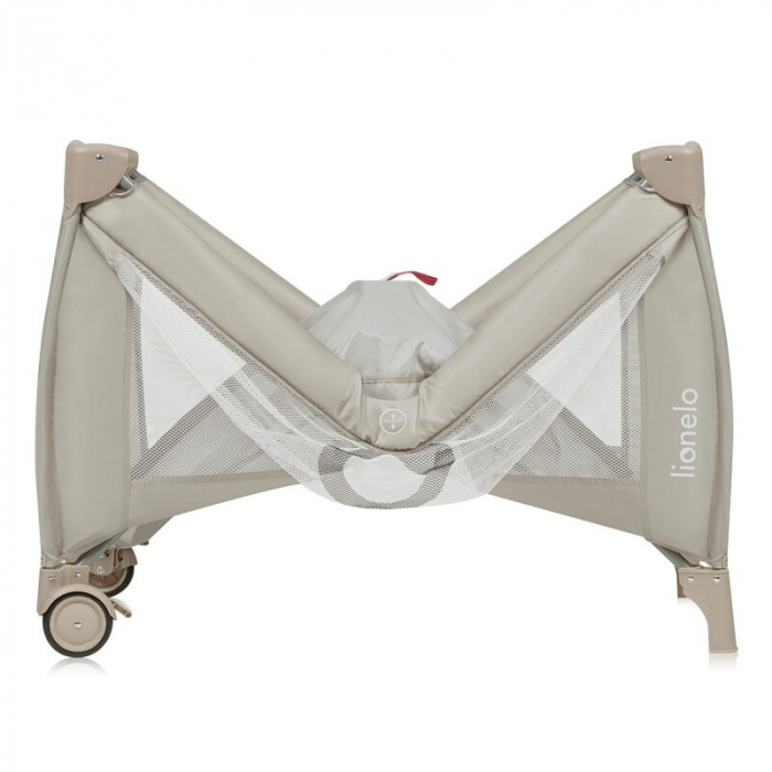Patut pliant, Lionelo, Stefi Plus, Cu doua nivele, Cu intrare laterala cu fermoar, 2 roti, 120 x 60 cm, Conform cu standardul european de securitate EN 716, Bej [10]