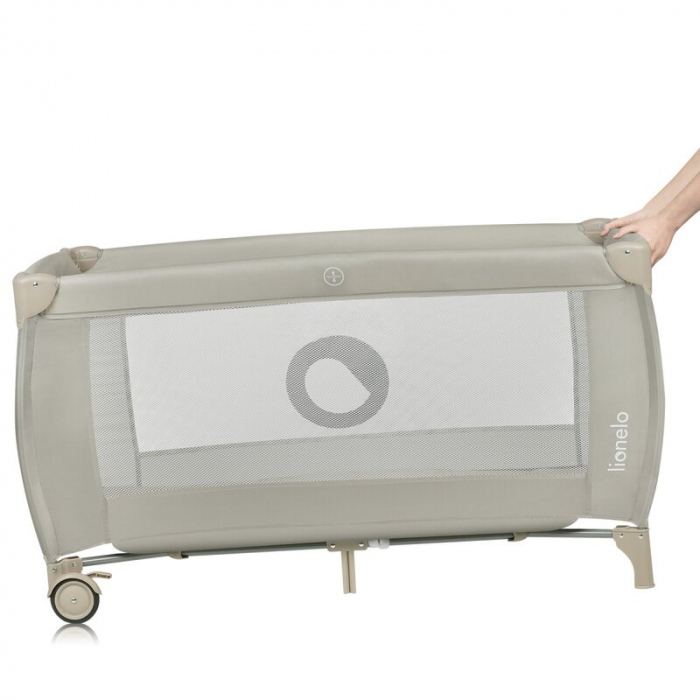 Patut pliant, Lionelo, Stefi Plus, Cu doua nivele, Cu intrare laterala cu fermoar, 2 roti, 120 x 60 cm, Conform cu standardul european de securitate EN 716, Bej [8]