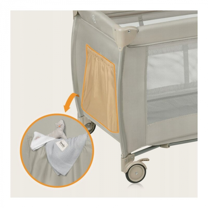 Patut pliant, Lionelo, Stefi Plus, Cu doua nivele, Cu intrare laterala cu fermoar, 2 roti, 120 x 60 cm, Conform cu standardul european de securitate EN 716, Bej [15]