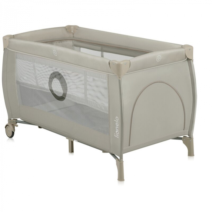Patut pliant, Lionelo, Stefi Plus, Cu doua nivele, Cu intrare laterala cu fermoar, 2 roti, 120 x 60 cm, Conform cu standardul european de securitate EN 716, Bej [6]
