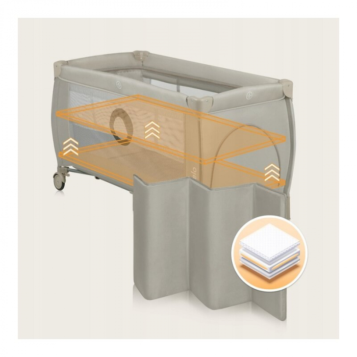 Patut pliant, Lionelo, Stefi Plus, Cu doua nivele, Cu intrare laterala cu fermoar, 2 roti, 120 x 60 cm, Conform cu standardul european de securitate EN 716, Bej [18]