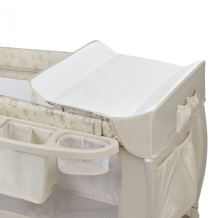 Patut pliant, Lionelo, Sven Plus, 120x60 cm, Cu doua nivele, Cu arcada jucarii, masuta de infasat, vibratii, melodii, conform cu standardele europeane de securitate EN716 si EN12221, Bej Latte [18]