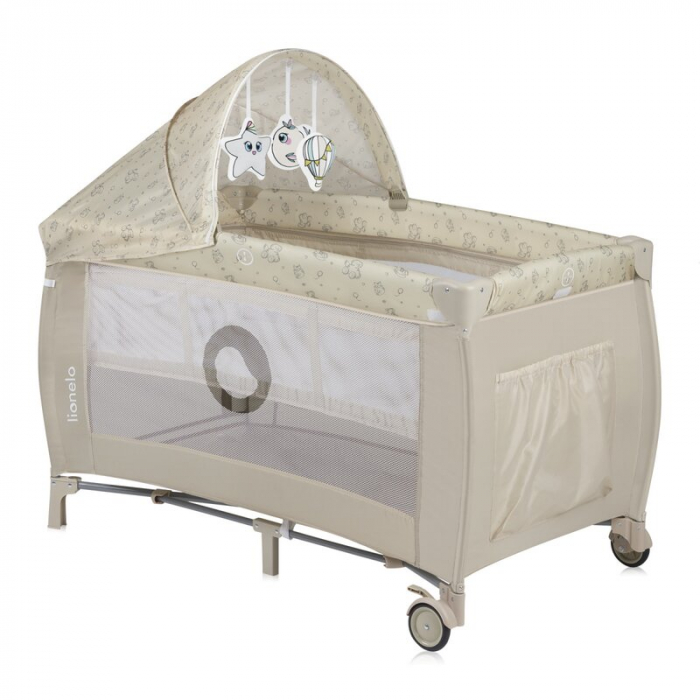 Patut pliant, Lionelo, Sven Plus, 120x60 cm, Cu doua nivele, Cu arcada jucarii, masuta de infasat, vibratii, melodii, conform cu standardele europeane de securitate EN716 si EN12221, Bej Latte [5]