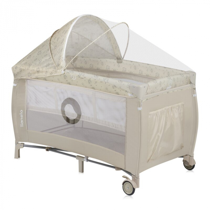 Patut pliant, Lionelo, Sven Plus, 120x60 cm, Cu doua nivele, Cu arcada jucarii, masuta de infasat, vibratii, melodii, conform cu standardele europeane de securitate EN716 si EN12221, Bej Latte [7]