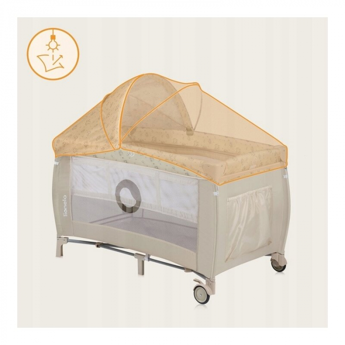 Patut pliant, Lionelo, Sven Plus, 120x60 cm, Cu doua nivele, Cu arcada jucarii, masuta de infasat, vibratii, melodii, conform cu standardele europeane de securitate EN716 si EN12221, Bej Latte [13]