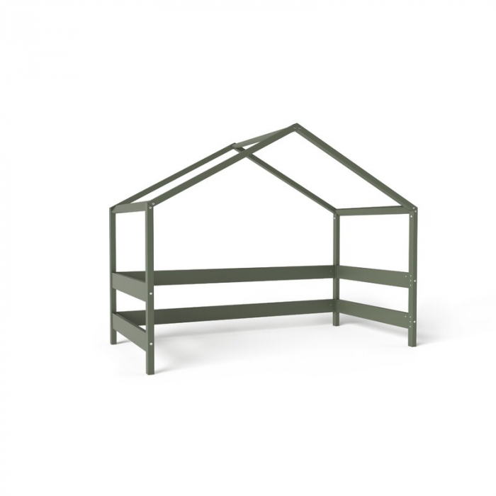 Patut tip casuta 160x80 cm din lemn certificat FSC, Transformabil in casuta de joaca, Verde [2]