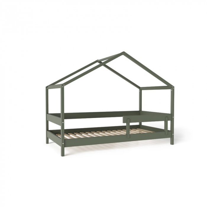 Patut tip casuta 160x80 cm din lemn certificat FSC, Transformabil in casuta de joaca, Verde [1]