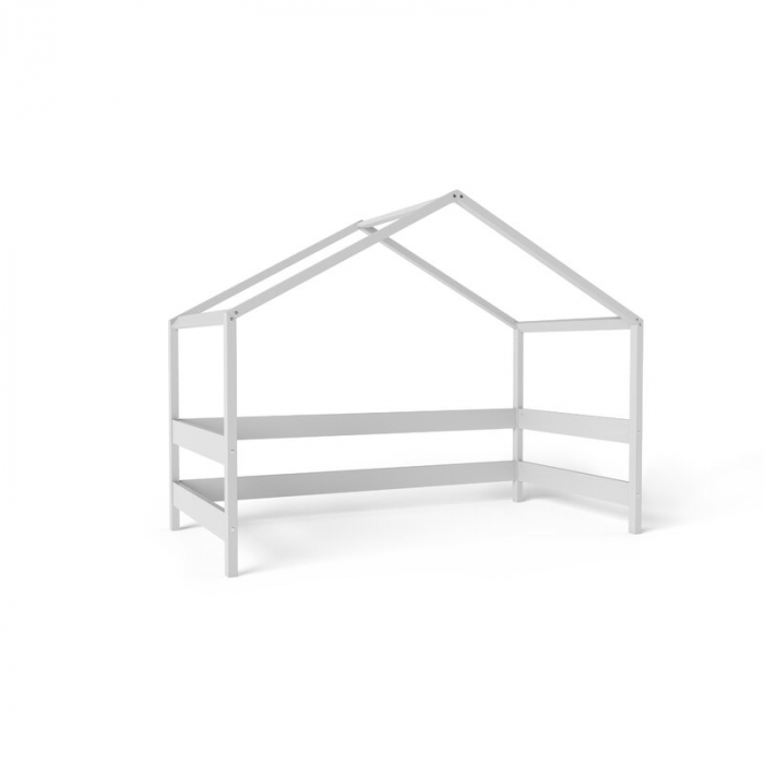 Patut tip casuta 160x80cm din lemn certificat FSC, Transformabil in casuta de joaca, Gri [2]