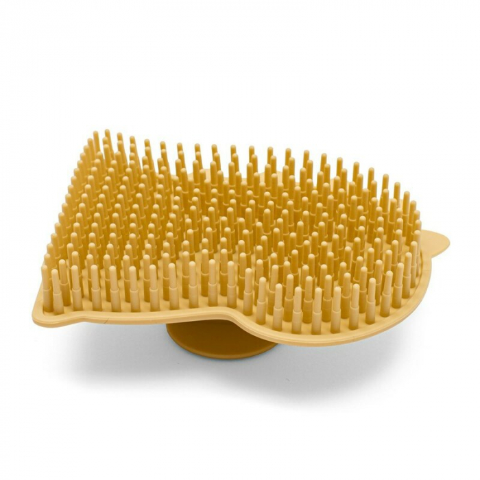 Perie de baie, New Baby, Din silicon, Cu peri moi, Maner ergonomic, Pentru pielea sensibila, 8x11 cm, 0 luni+, Dinosaur/Beige [2]