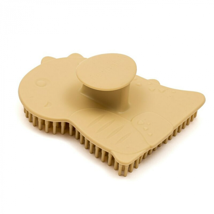 Perie de baie, New Baby, Din silicon, Cu peri moi, Maner ergonomic, Pentru pielea sensibila, 8x11 cm, 0 luni+, Dinosaur/Beige [3]