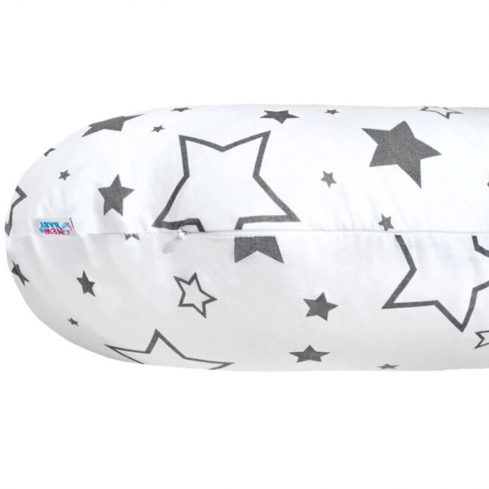 Perna alaptare, New Baby, Stelute, Cu husa detasabila, Din bumbac, 125x16 cm, Gri [2]