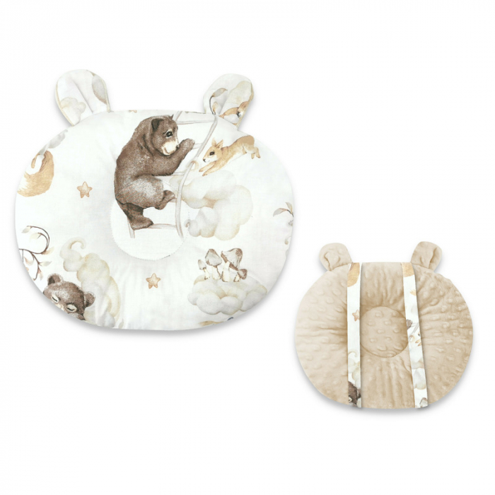 Perna bebelusi Ursulet, Multifunctionala, Cu doua fete, Tesatura pufoasa minky si bumbac, 30x23 cm, Minky Teddy Bear and Friends Beige [1]
