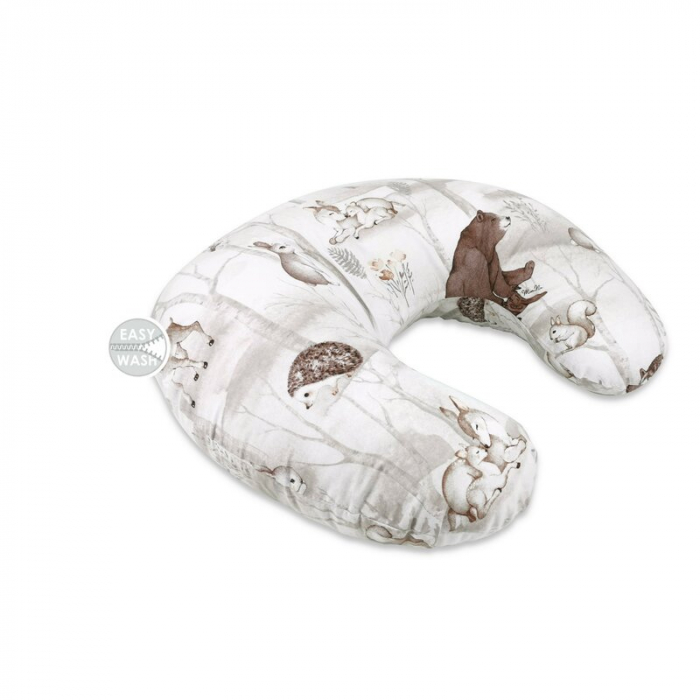 Perna pentru alaptat, MimiNu, Din bumbac certificat Oeko Tex Standard 100, Cu husa detasabila, Cu fermoar securizat, Circumferinta 155 cm, Design, Woodland [1]