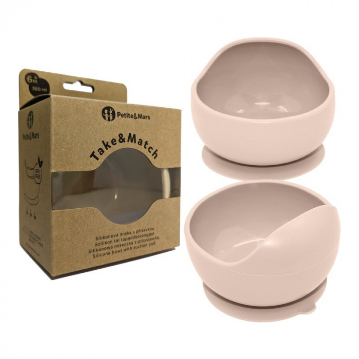 Petite&Mars - Bol din silicon fara BPA, Cu ventuza, TAKE&MATCH, 6 luni+, 350 ml, Bej [1]