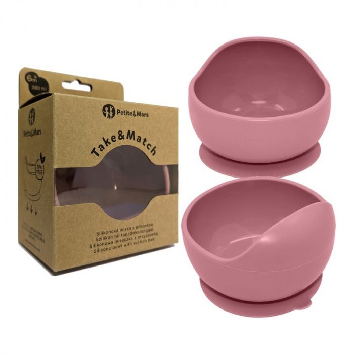 Petite&Mars - Bol din silicon fara BPA, Cu ventuza, TAKE&MATCH, 6 luni+, 350 ml, Roz [1]