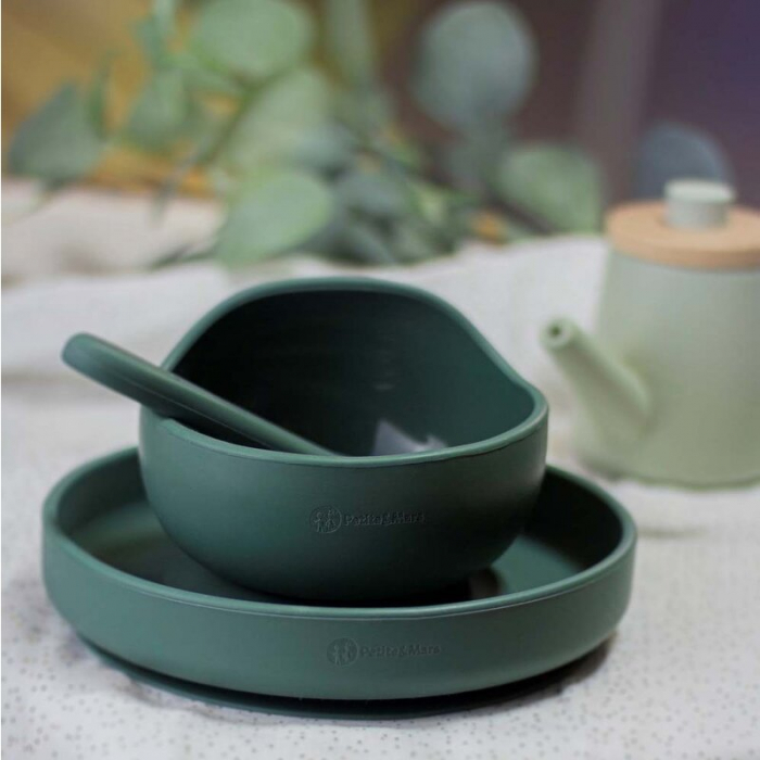 Petite&Mars - Bol din silicon fara BPA, Cu ventuza, TAKE&MATCH, 6 luni+, 350 ml, Verde Inchis [6]