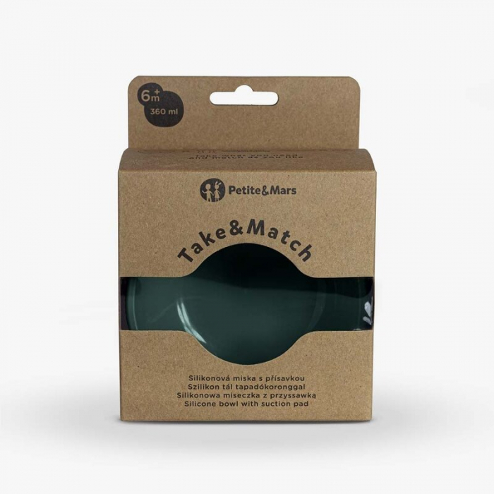 Petite&Mars - Bol din silicon fara BPA, Cu ventuza, TAKE&MATCH, 6 luni+, 350 ml, Verde Inchis [14]