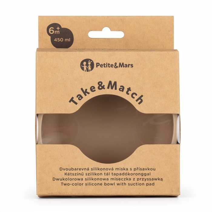 Petite&Mars - Bol Take&Match, Cu ventuza, Silicon, Fara BPA, 450 ml, 6 luni+, Bej [4]
