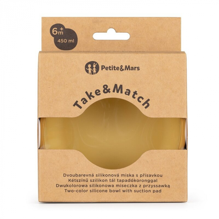 Petite&Mars - Bol Take&Match, Cu ventuza, Silicon, Fara BPA, 450 ml, 6 luni+, Galben [4]