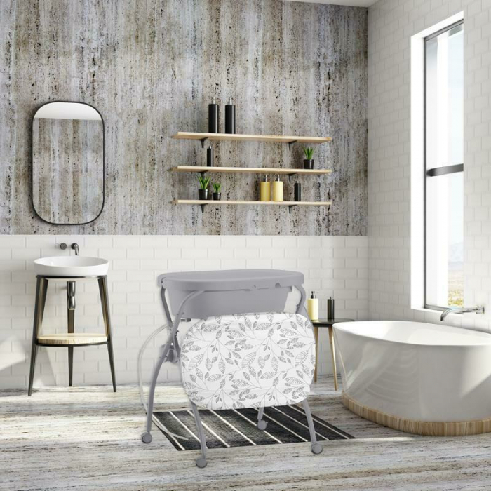 Petite&Mars - Cadita 3 in 1, Spa, Cu masuta de infasat si spatiu de depozitare, Pliabila, Cu roti si sistem de scurgere, Gri [9]