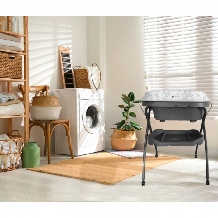 Petite&Mars - Cadita 3 in 1, Spa, Cu masuta de infasat si spatiu de depozitare, Pliabila, Cu roti si sistem de scurgere, Gri [8]