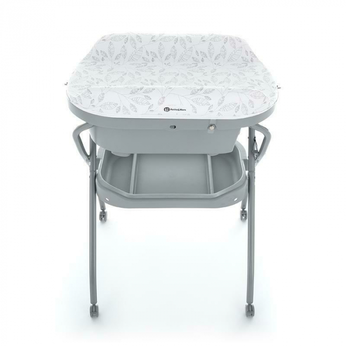 Petite&Mars - Cadita 3 in 1, Spa, Cu masuta de infasat si spatiu de depozitare, Pliabila, Cu roti si sistem de scurgere, Gri [7]