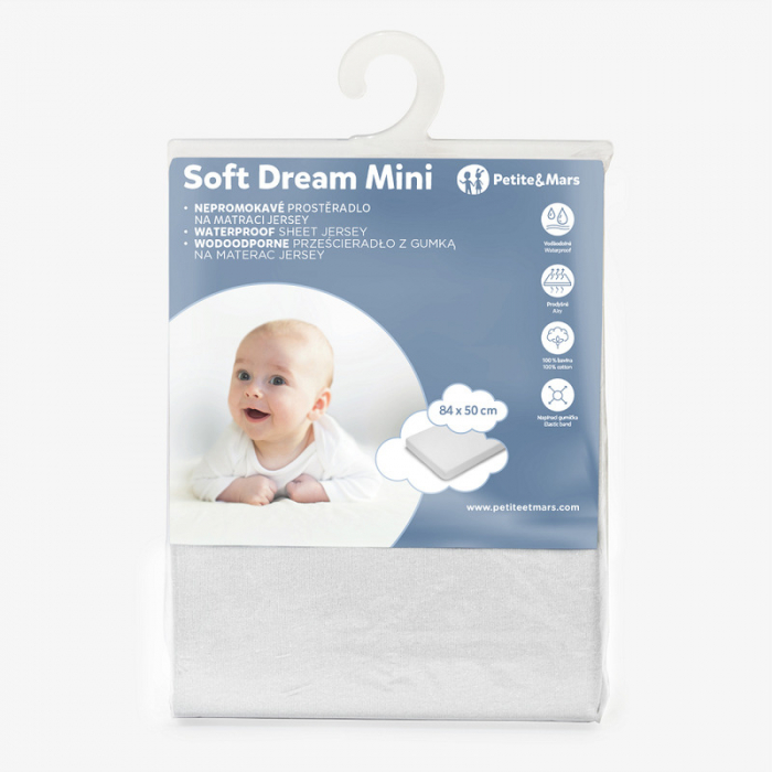 Petite&Mars - Cearceaf elastic impermeabil, Pentru patut co-sleeper, Din bumbac, 84x50 cm, 0 luni+, Alb [1]