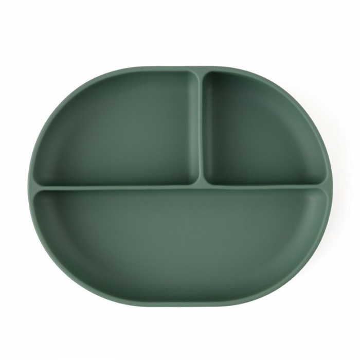 Petite&Mars - Farfurie compartimentata Take&Match, Ovala, Cu ventuza si 3 compartimente, Silicon, Fara BPA, 630 ml, 6 luni+, Verde [2]