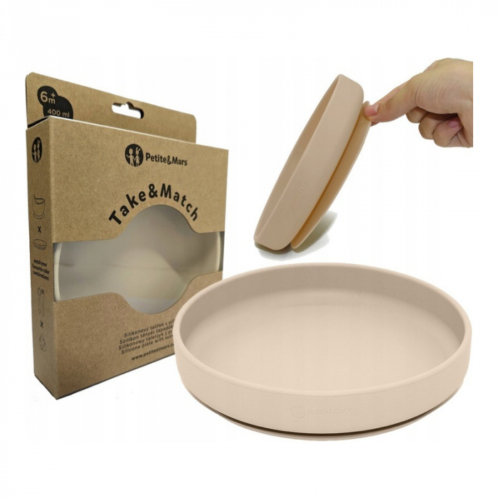 Petite&Mars - Farfurie din silicon fara BPA, Cu ventuza, TAKE&MATCH, 6 luni+, 400 ml, Bej [1]