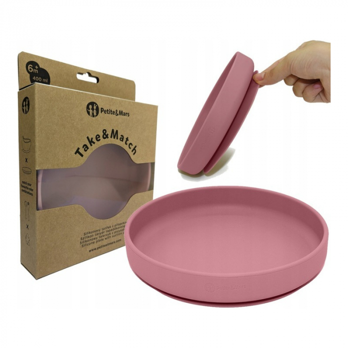 Petite&Mars - Farfurie din silicon fara BPA, Cu ventuza, TAKE&MATCH, 6 luni+, 400 ml, Roz [1]