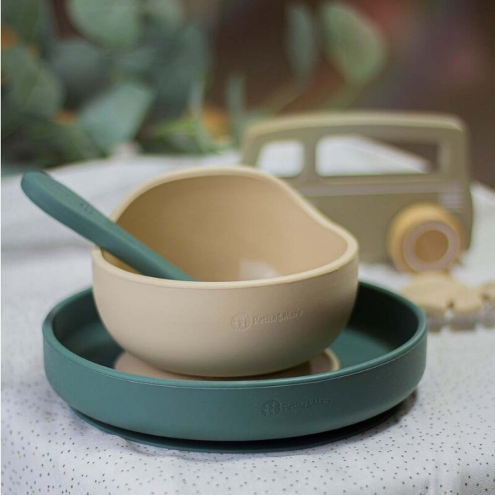 Petite&Mars - Farfurie din silicon fara BPA, Cu ventuza, TAKE&MATCH, 6 luni+, 400 ml, Verde Inchis [10]