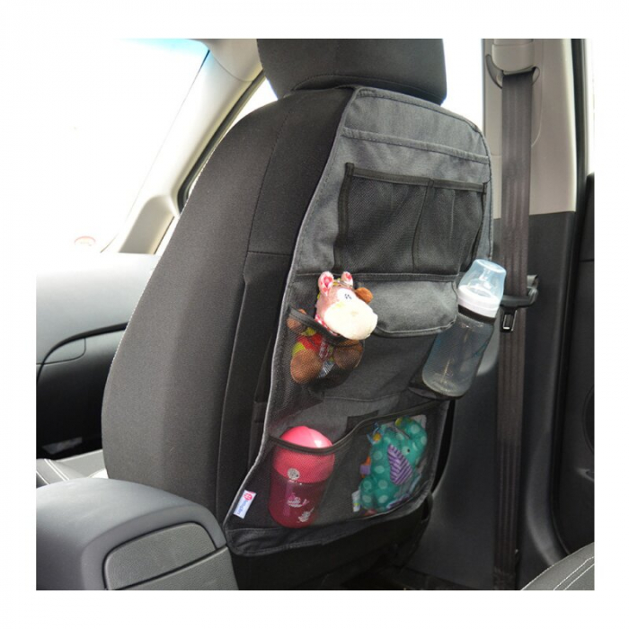 Petite&Mars - Organizator universal pentru masina 38.5x58 cm, Cu multiple buzunare, Order, Gri-Negru [3]