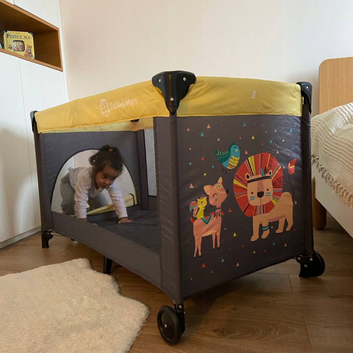 Patut pliant cu un nivel 120x60 cm, Cu intrare laterala cu fermoar, 2 roti, Leut Gri [11]