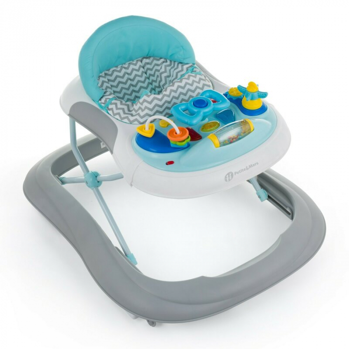 Petite&Mars - Premergator Monty, Panou interactiv, Reglabil pe inaltime, Roti, Sustine 12 kg, Chevron Blue [2]