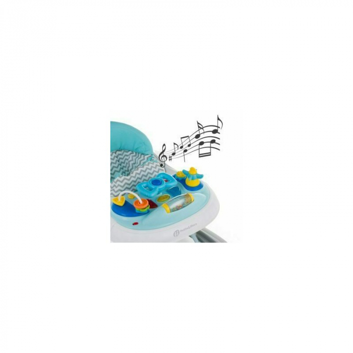 Petite&Mars - Premergator Monty, Panou interactiv, Reglabil pe inaltime, Roti, Sustine 12 kg, Chevron Blue [6]