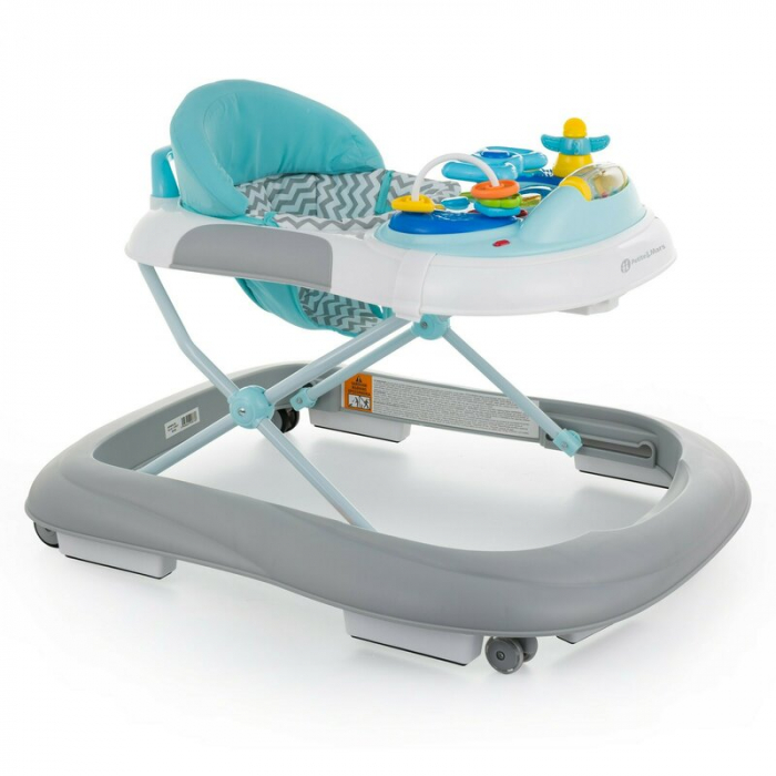 Petite&Mars - Premergator Monty, Panou interactiv, Reglabil pe inaltime, Roti, Sustine 12 kg, Chevron Blue [3]
