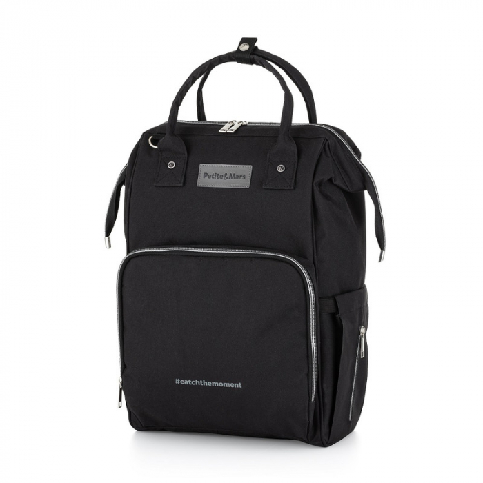 Petite&Mars - Rucsac pentru mamici, Cu 11 compartimente, Cu buzunare termice, Saltea de infasat inclusa, 30 x 42 x 15 cm, Jack, Black [1]