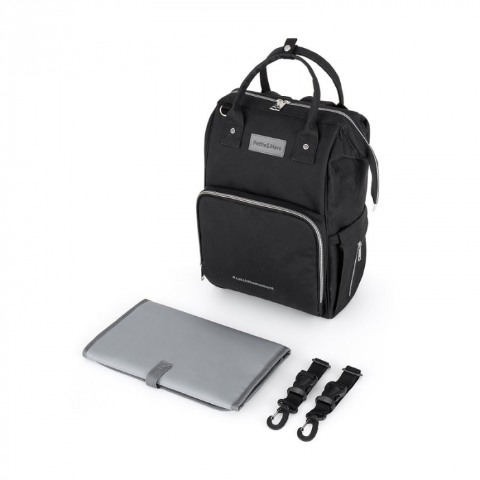 Petite&Mars - Rucsac pentru mamici, Cu 11 compartimente, Cu buzunare termice, Saltea de infasat inclusa, 30 x 42 x 15 cm, Jack, Black [5]