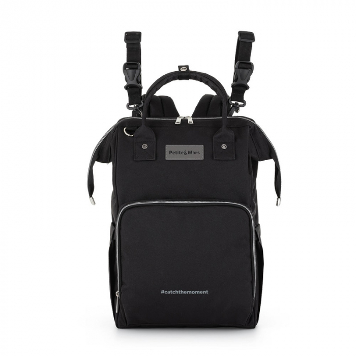 Petite&Mars - Rucsac pentru mamici, Cu 11 compartimente, Cu buzunare termice, Saltea de infasat inclusa, 30 x 42 x 15 cm, Jack, Black [2]