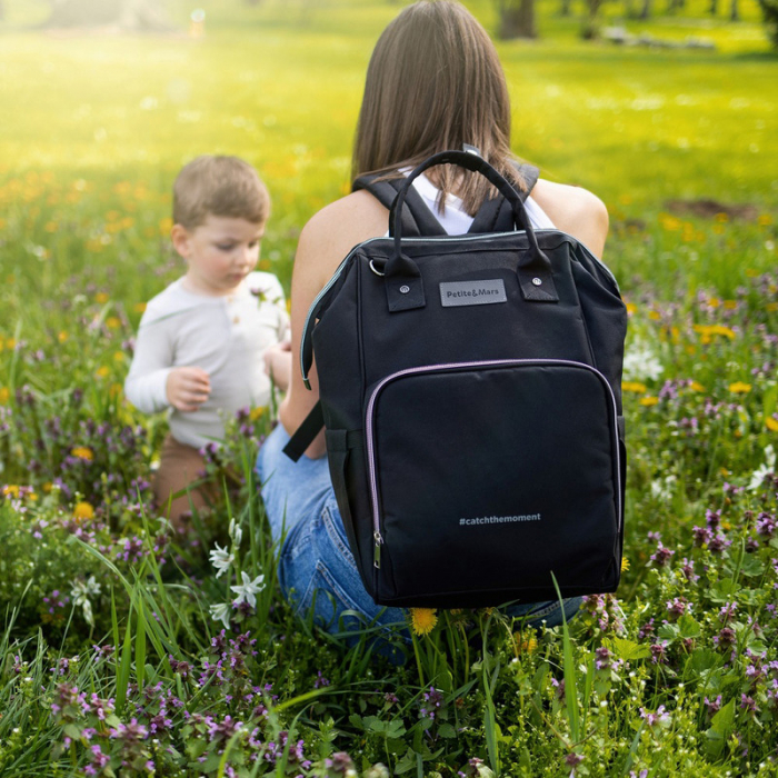 Petite&Mars - Rucsac pentru mamici, Cu 11 compartimente, Cu buzunare termice, Saltea de infasat inclusa, 30 x 42 x 15 cm, Jack, Black [9]