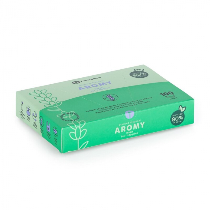 Petite&Mars - Saci parfumati pentru scutece, Aromy, Cu miros de lavanda, Rezistenti, Manere lungi, 100 bucati, Mov [3]