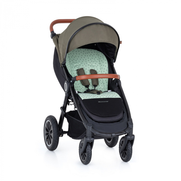 Petite&Mars - Salteluta pentru carucior din spuma cu memorie, 86 x 42 cm, Reversibila, Universala, Din bumbac, Design copacei, Verde [4]