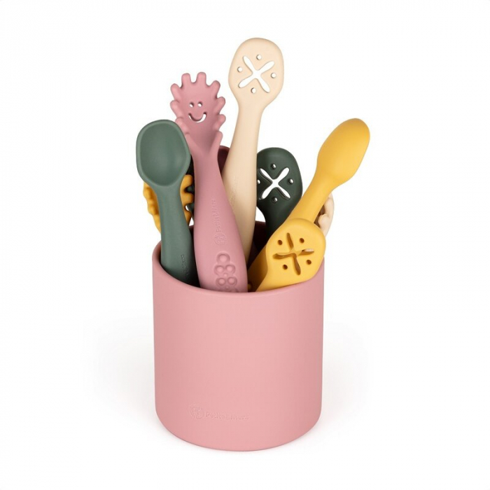 Petite&Mars - Set 3 lingurite, Diverse forme, Pentru supa, paste, alimente usoare, Dezvolta simturile si abilitatile senzoriale, Silicon, Fara BPA, 6 luni+, Verde [2]