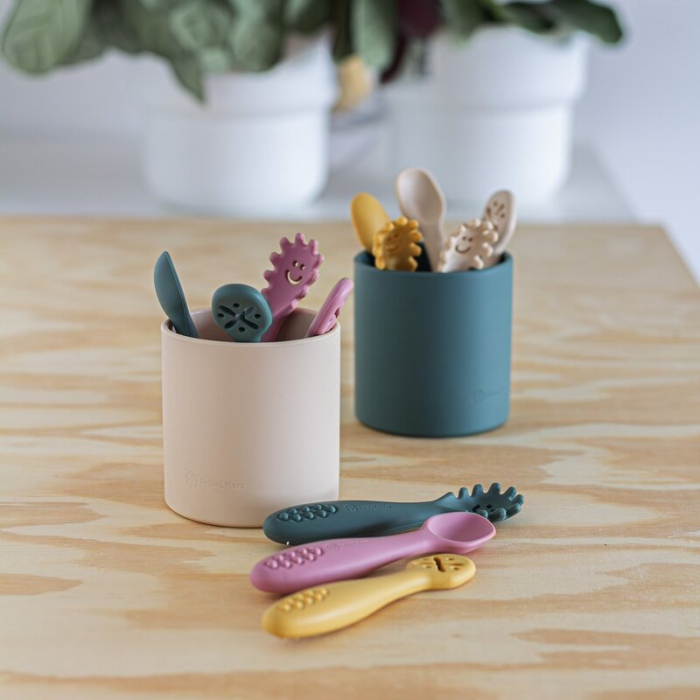 Petite&Mars - Set 3 lingurite, Diverse forme, Pentru supa, paste, alimente usoare, Dezvolta simturile si abilitatile senzoriale, Silicon, Fara BPA, 6 luni+, Verde [3]